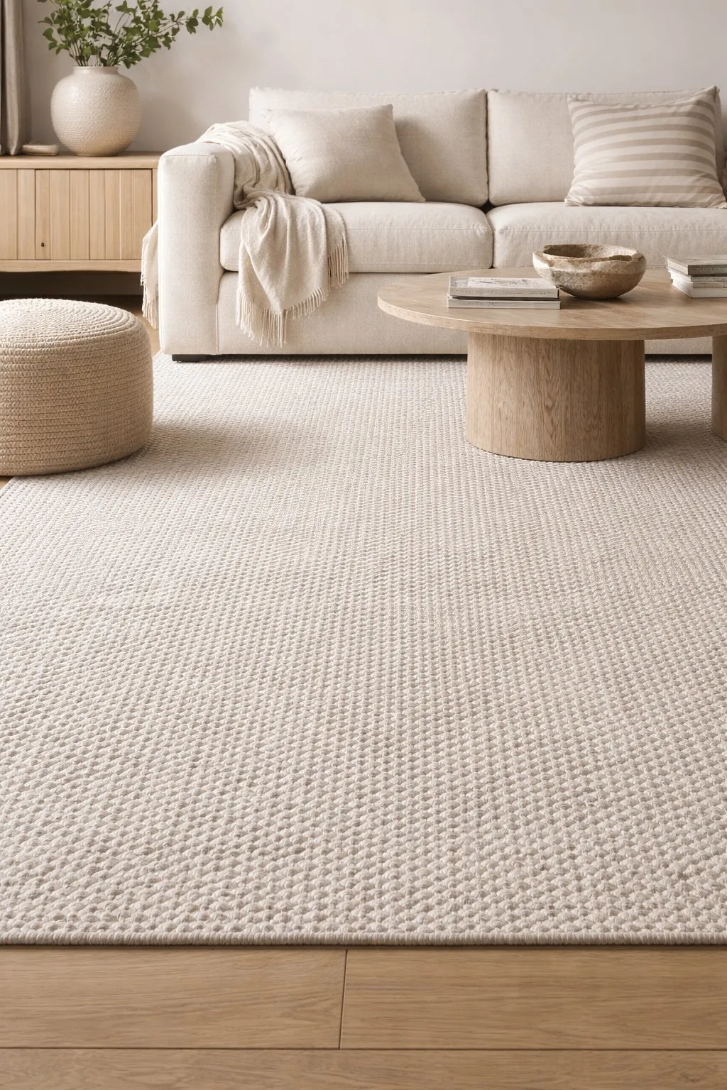 Living room with a handmade rug made to fit the space