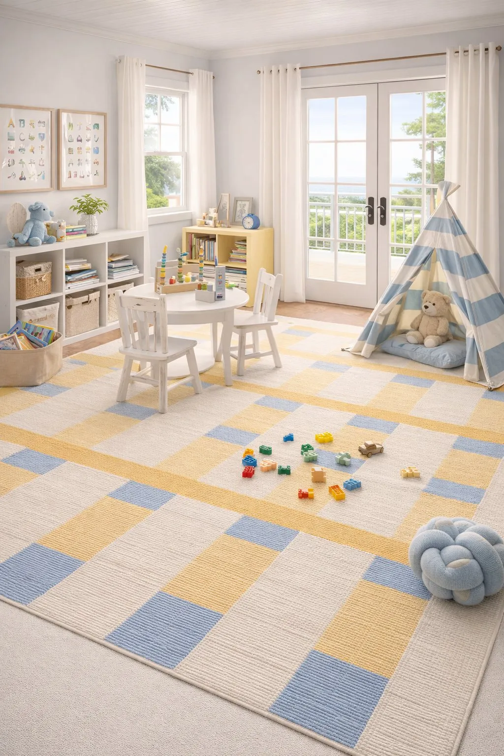 Living room styled with the Sunrise Grid rug